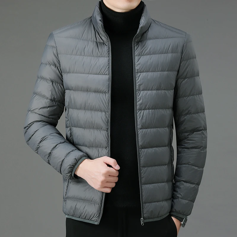 Autumn Winter Men's Thin Down Jacket Fashion Lightweight Casual Stand Collar Slim Fit Down Coats Men Solid Color Warm Outerwear