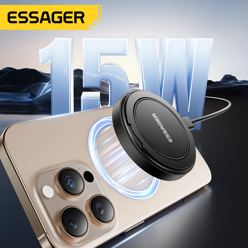 Essager Magnetic Wireless Charger 15W With Cable For iPhone 14 13 12 Pro Max Fast Wireless Charging For Samsung Xiaomi Earphones