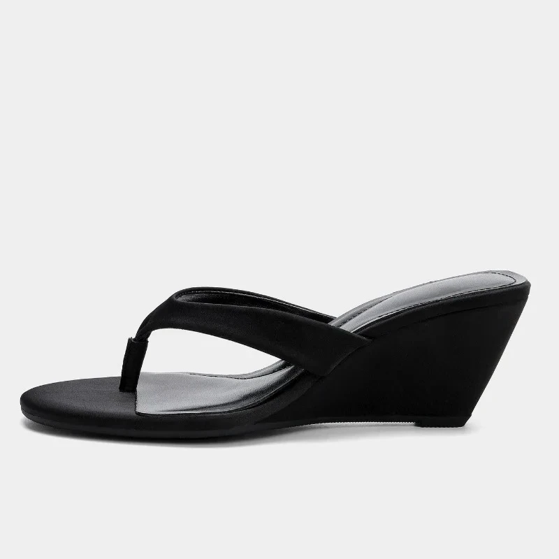 Nuevas Sandalias Retro Negras con Plataforma y Tacón de Cuña, Chanclas Casuales para Vacaciones en la Playa, con Clip en el Dedo, Tacones Altos de 7 cm, para Usar al Aire Libre, Talla 40