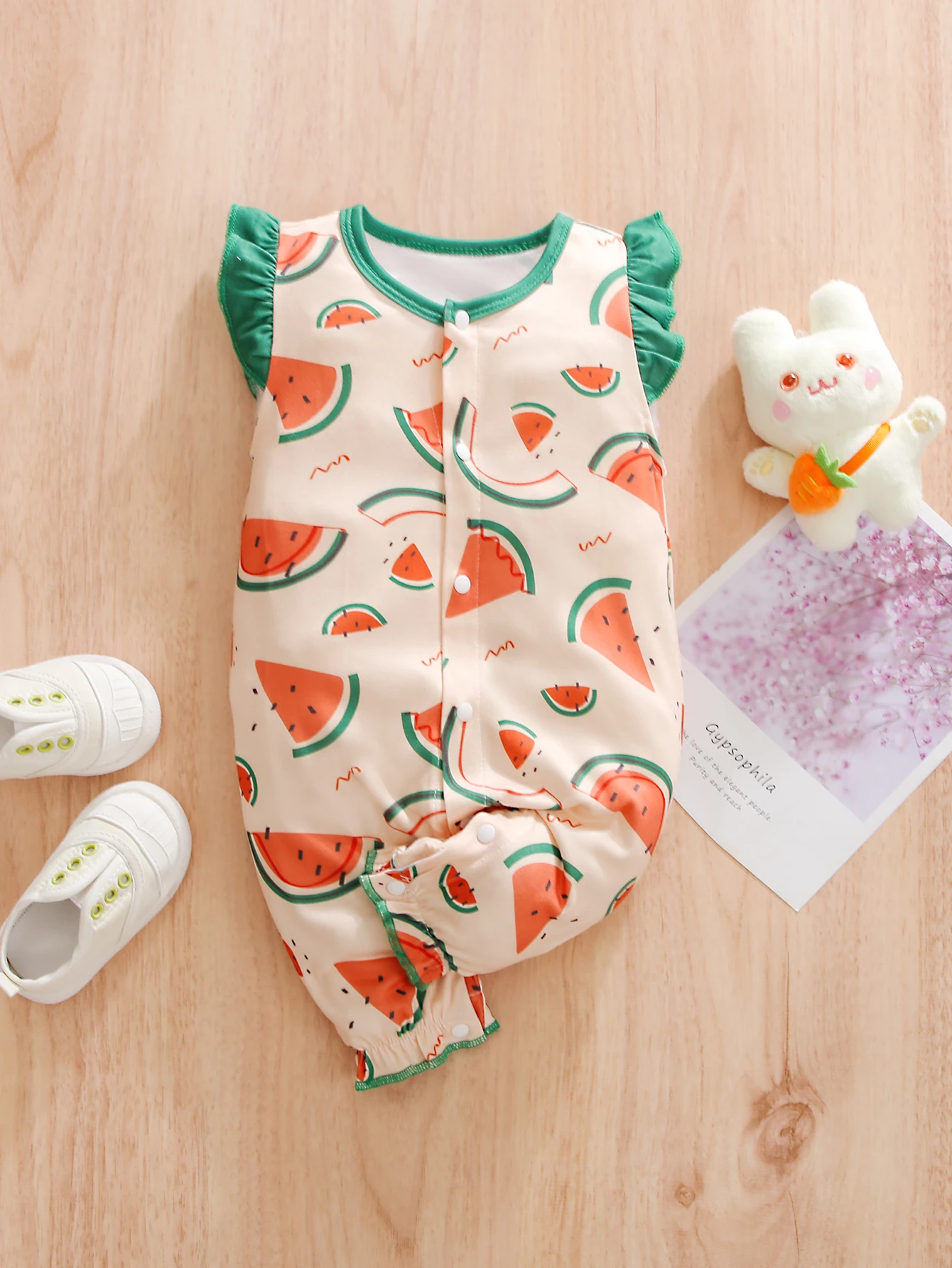 

One-piece baby summer lightweight baby full moon hundred days watermelon sleeveless harem pants super cute summer clothes outdoo