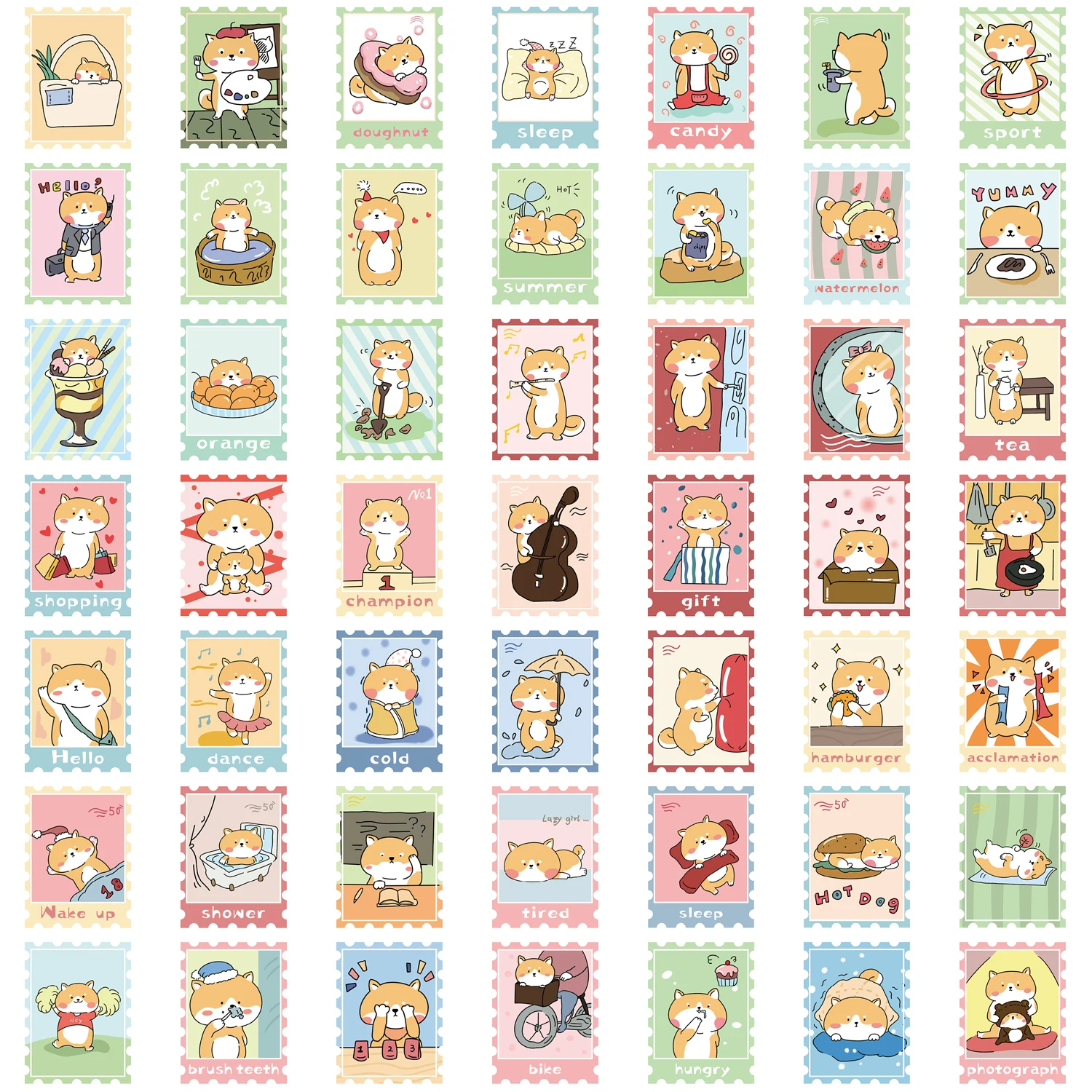 漫画の動物のステッカー,防水PVCステッカー,ラップトップ,スケートボード,車,犬のスタンプ,キュートで面白い,50個