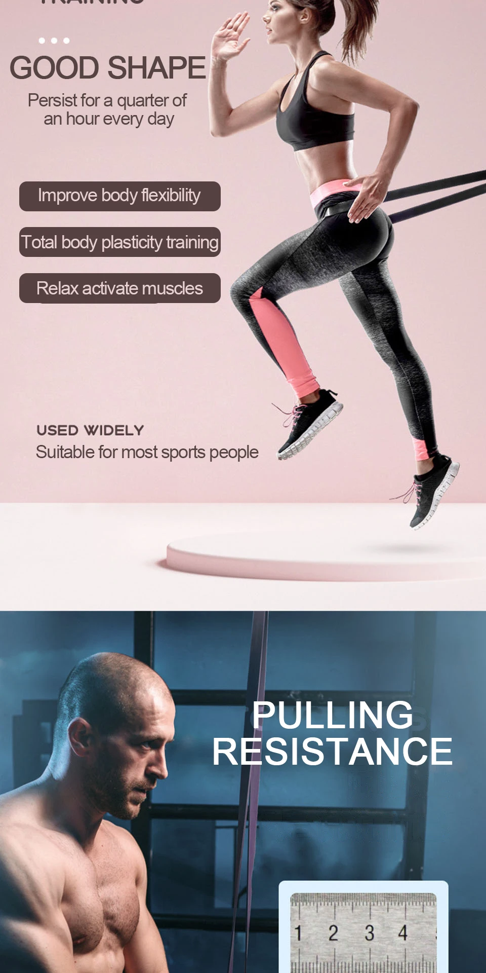 AOLIKES Widerstandsband, hochziehbares Hilfsband, Stretchband, Widerstand, schwere Trainingsübung für Physiotherapie, Heimtraining – Detail 6