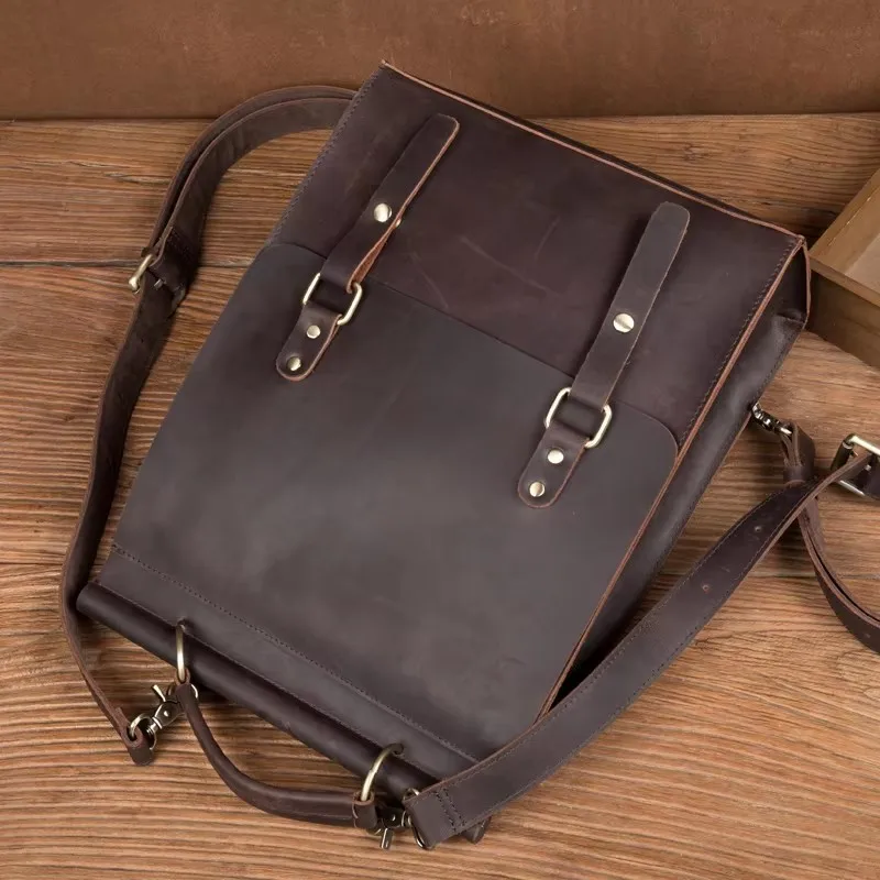 Mad horse leather, cowhide, trendy genuine leather backpacks for men, school bags, casual outdoor backpacks