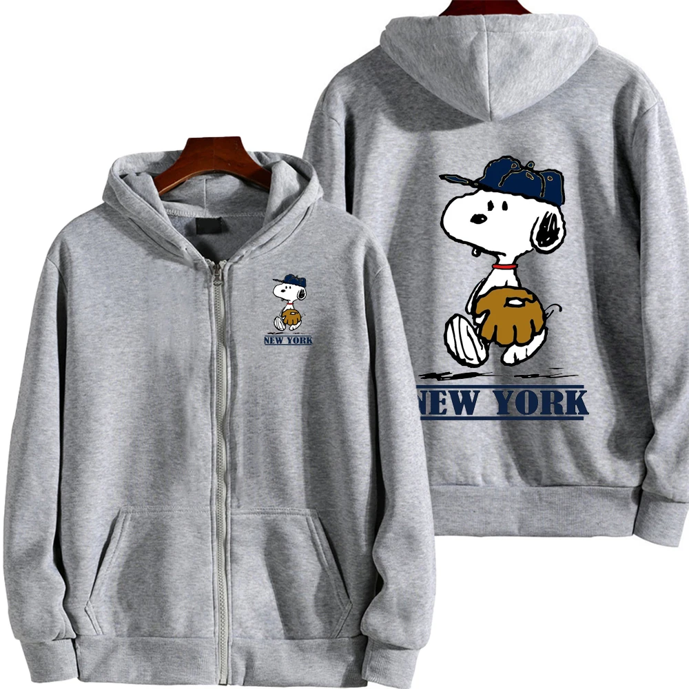 

Snoopy New York Purple Men Zip Up Hoodie Spring Autumn Women Oversized Sweatshirt 2025 New Cartoon Anime Couple Jackets Coat