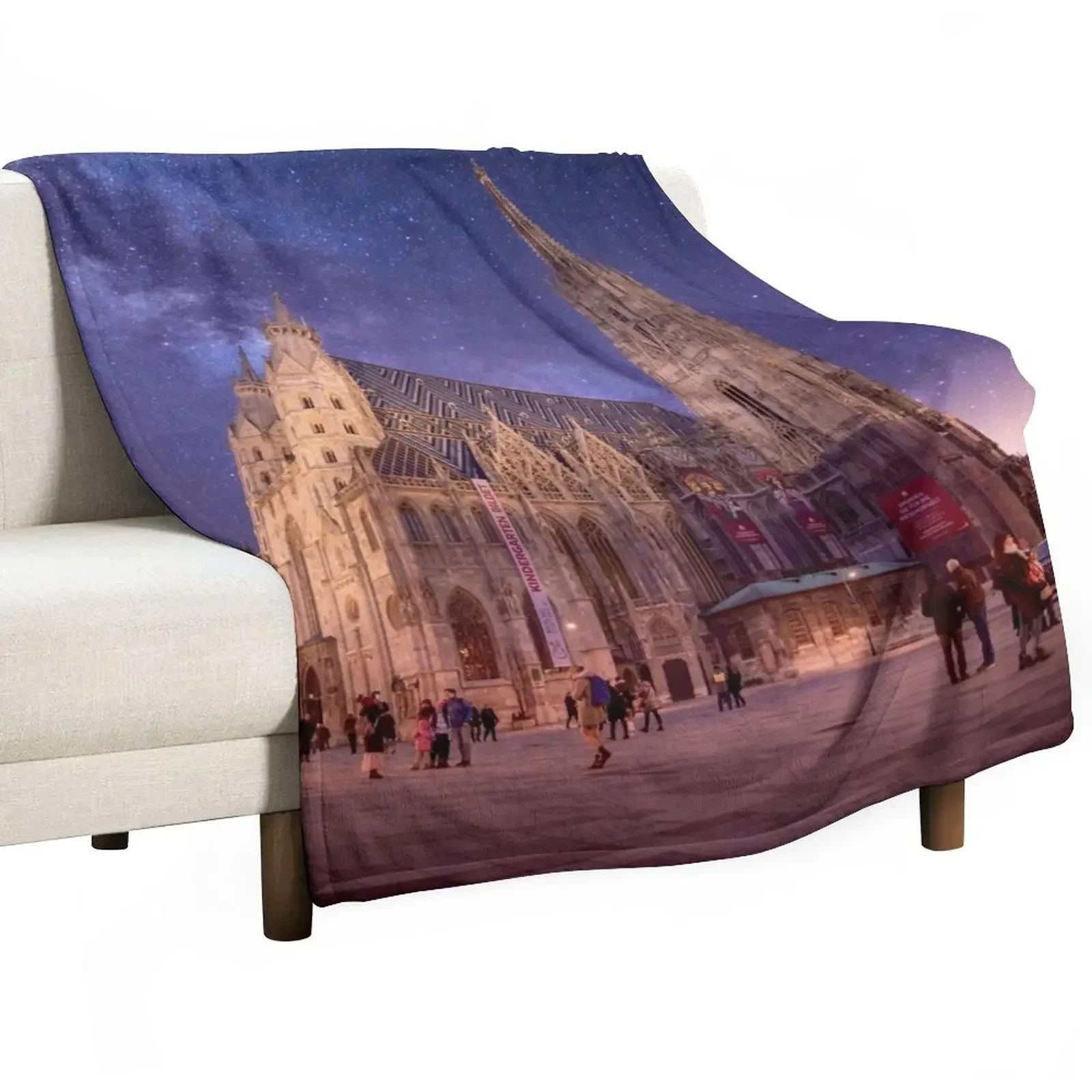 St. Stephen's Cathedral at night in Vienna, Austria Throw Blanket Tourist Personalized Gift Large Blankets For Bed Blankets