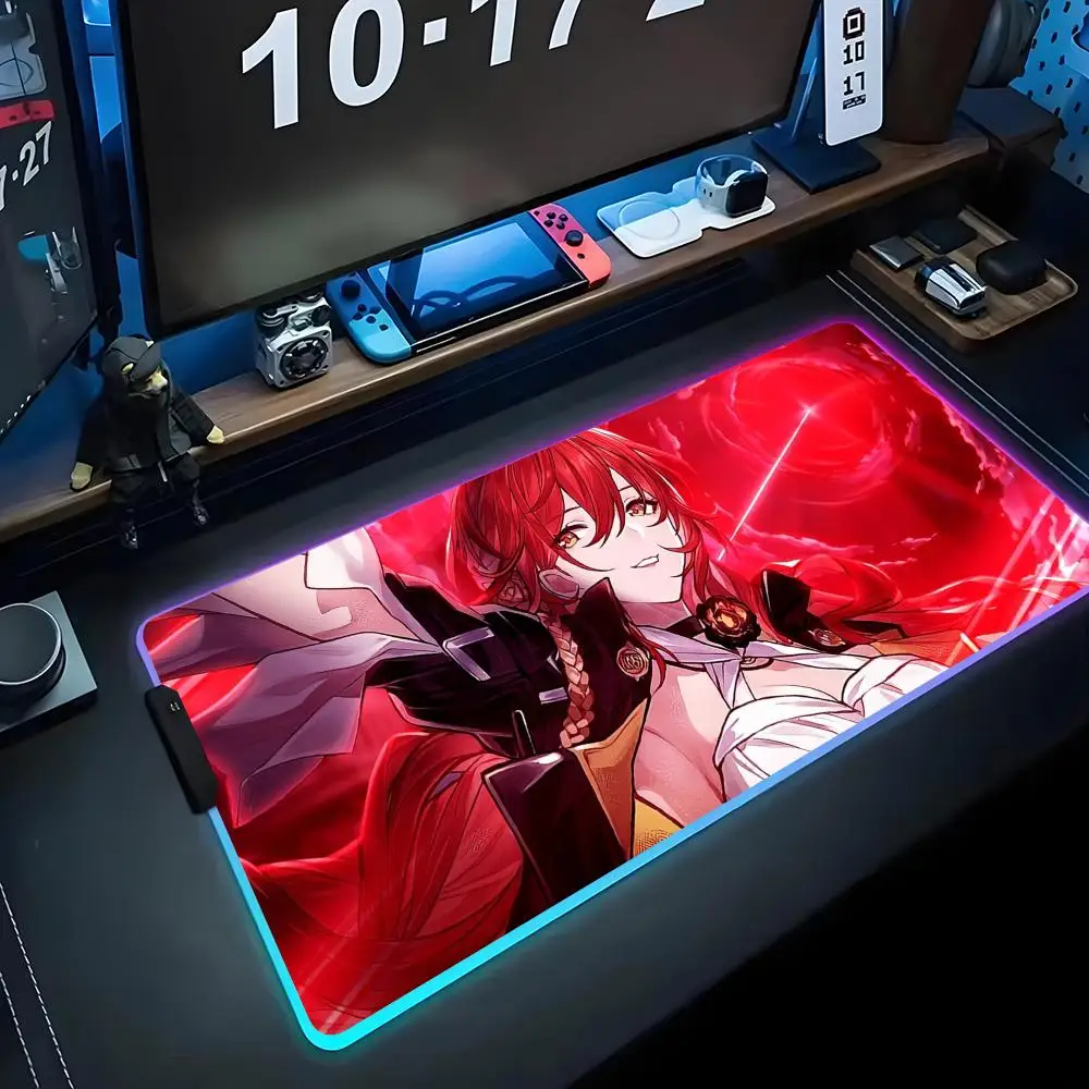 

himeko Mouse Pad RGB Gaming Mousepad Big LED Pad PC Desk Mat Luminous Mouse Pad Large Keyboard Mats Table Rug With Backlit