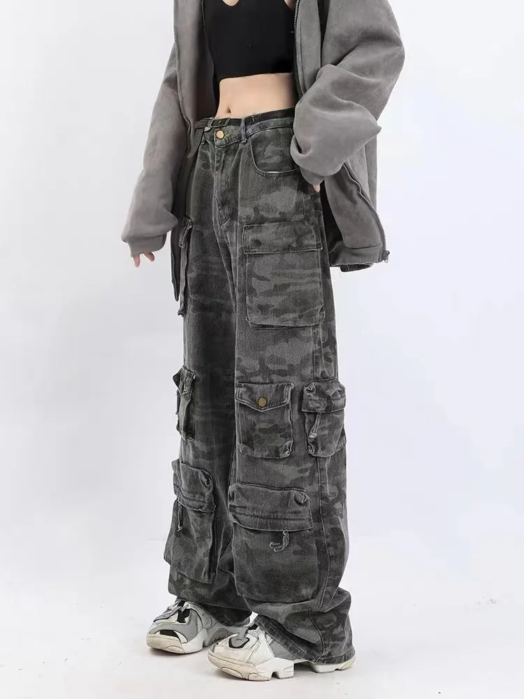 2023 American Style Retro Street Camouflage Overalls Damen Hip-Hop gebratene Straße weitb einige Freizeit hose High Street Ins Tide Y2k