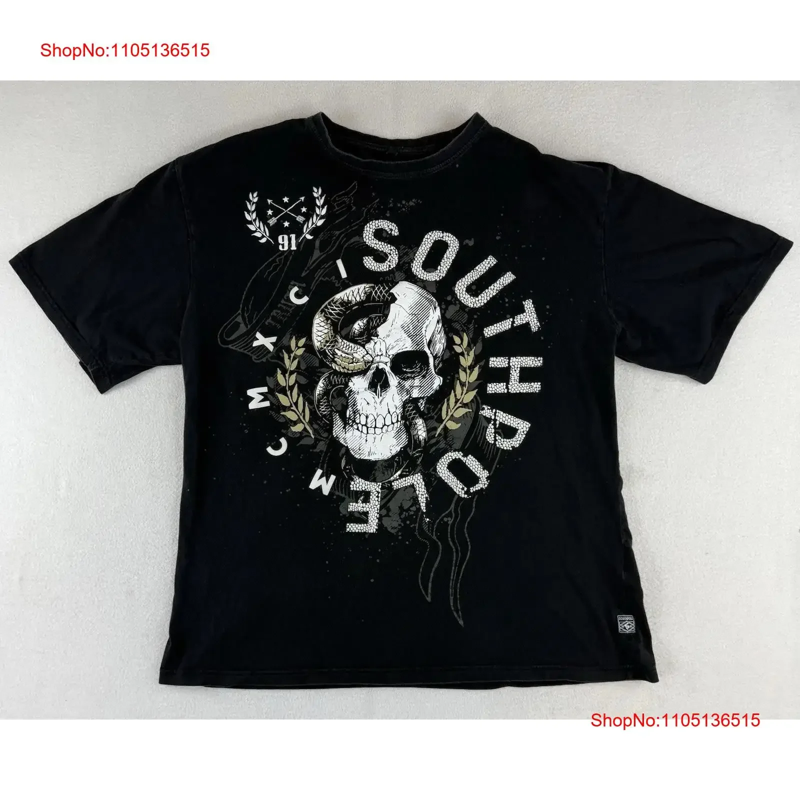 Camiseta negra South Pole para hombre, ropa de calle 4XB con calavera y serpiente, patinadora Y2K, gráfico de moda lavado vintage, informal, Unisex, versátil