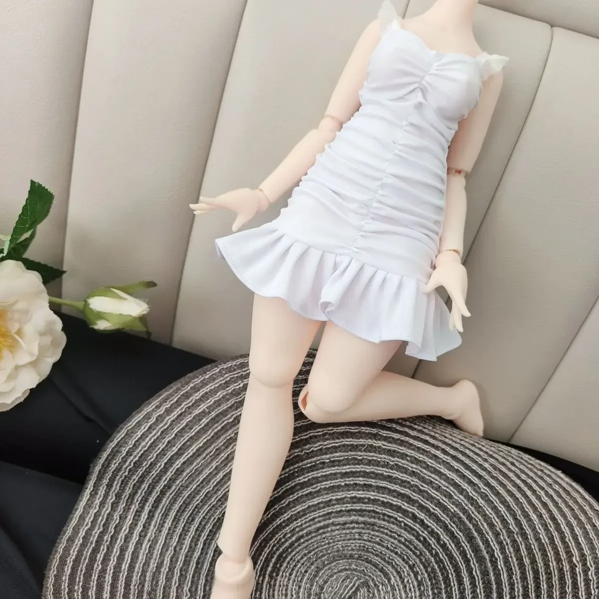 (Customized) Doll's Clothes White Skirt for 1/4 bjd Doll Ruffle Edge Dress Pleated Slim Fitting Lace Toys Doll Accessories