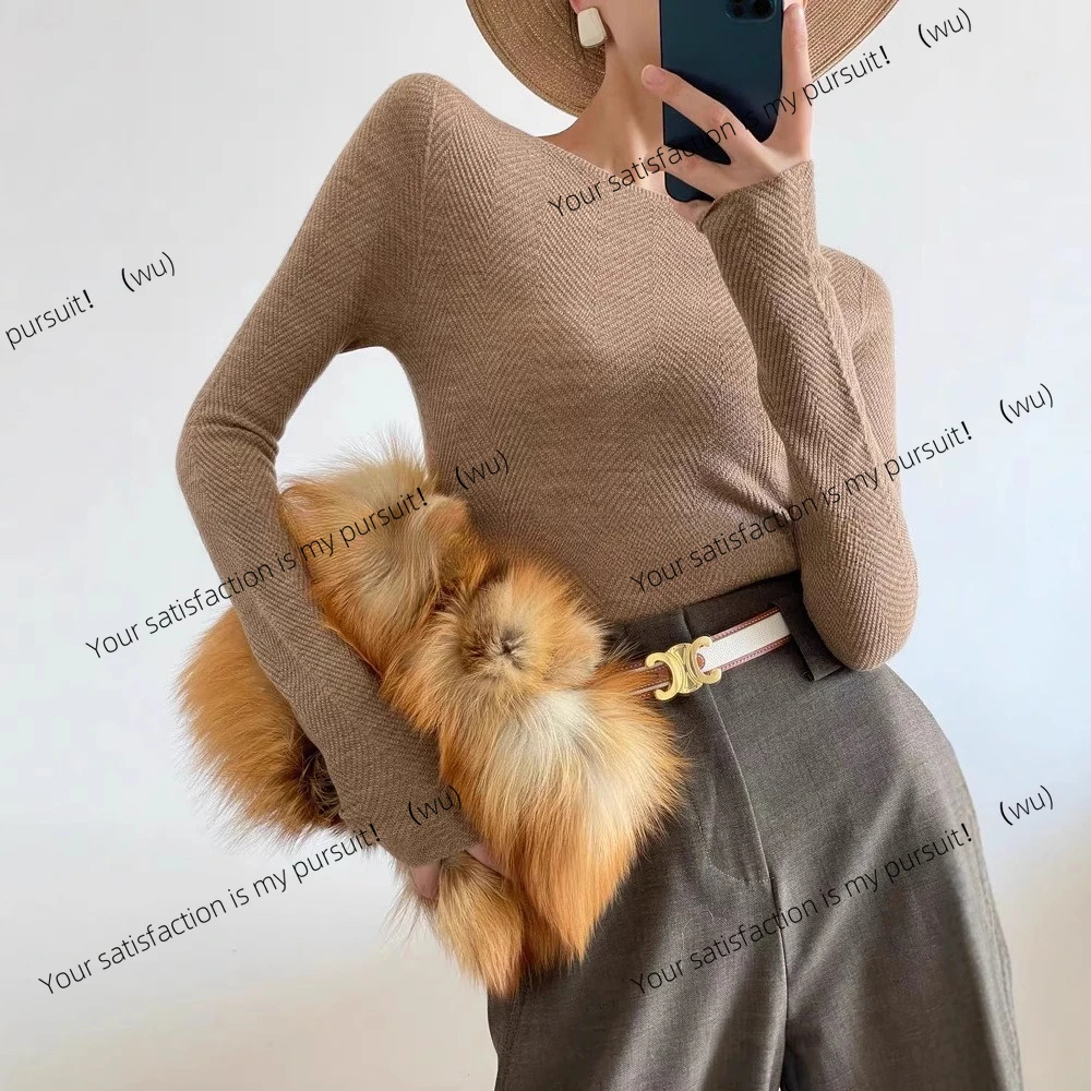 

[Длинные рукава с рисунком рыбьей кости] Бесшовный одно слово воротник 100% шерсть вязаный свитер нижняя рубашка женская весна и осень