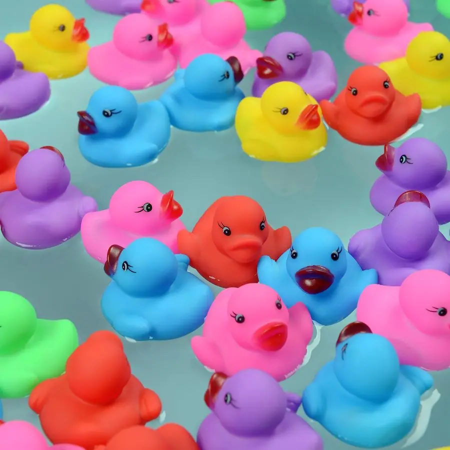 Mini juego de patos de goma, mini juguete de baño de patos de goma coloridos para niños, flotador amp Squeak, juego de juguetes de piscina de patos pequeños para fiesta infantil F