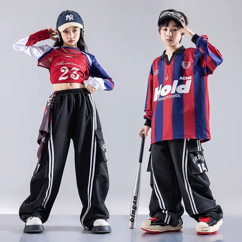 Ragazze Hip Hop Retro Crop Camicia Pantaloni cargo larghi Bambini K-pop Top Abiti da ballo di strada Set Bambini Adolescenti Cool Stagewear Costumi