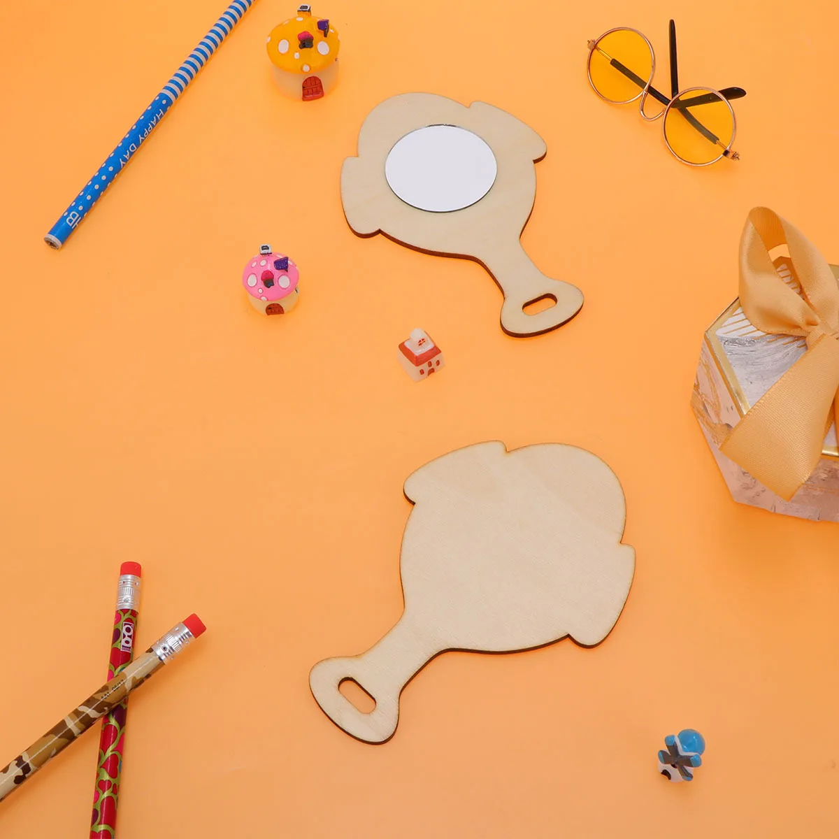 10 Stück Mini-Holzspiegel zum Selbermachen, pädagogisch, handgefertigt, Malerei, kreatives Kunsthandwerk für Kinder, Kaninchen, Katze, Bär, Pinguin, Sternformen