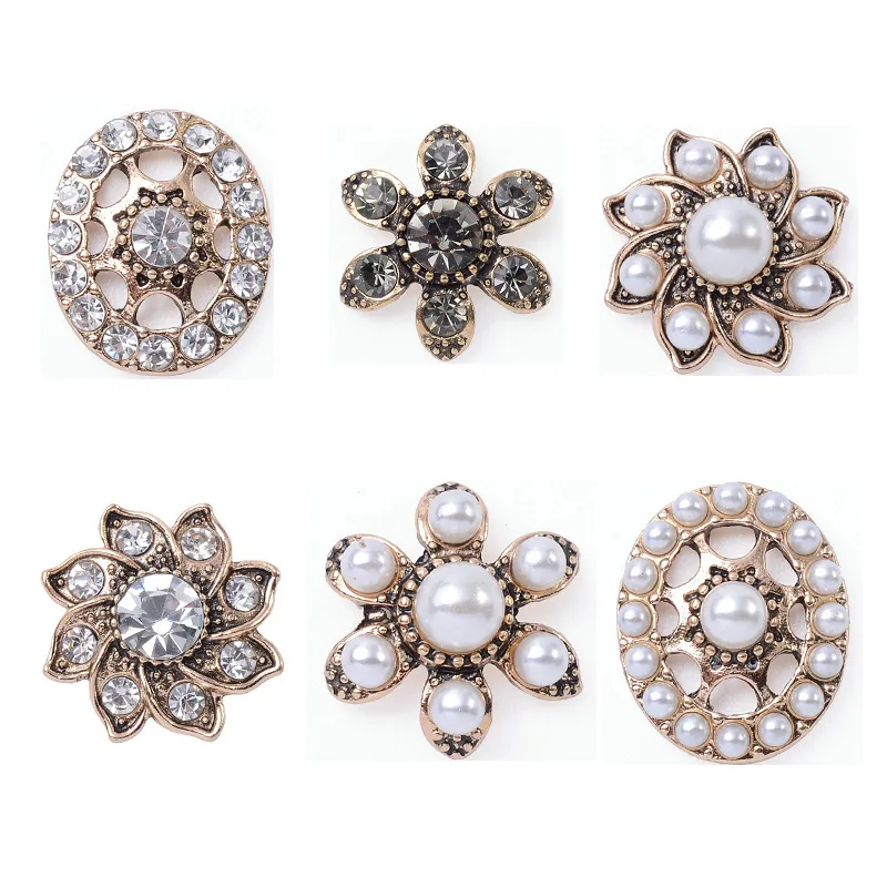 5 Pcs Rhinestone Pearl Flower Plate Diamond Button Jewelry Scarf For Hair Accessories DIY Decorative Clothing Handmade Material