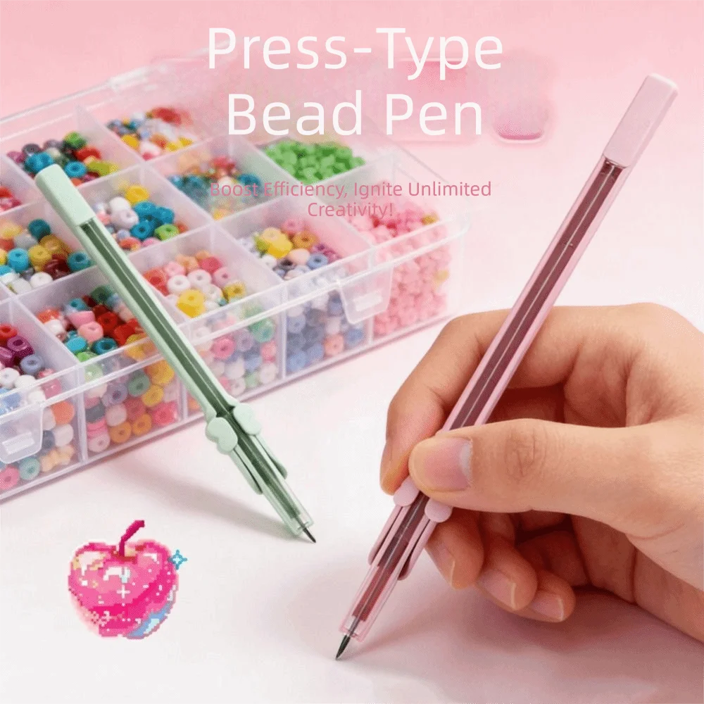 Einfach zu bedienender, tragbarer, verstaubarer Perlenstift, effizienter 2,6-mm-Perlenstift mit automatischer Sicherung, stauelfreier, ergonomischer Perlenstift mit Druckmechanismus, Kinderspielzeug