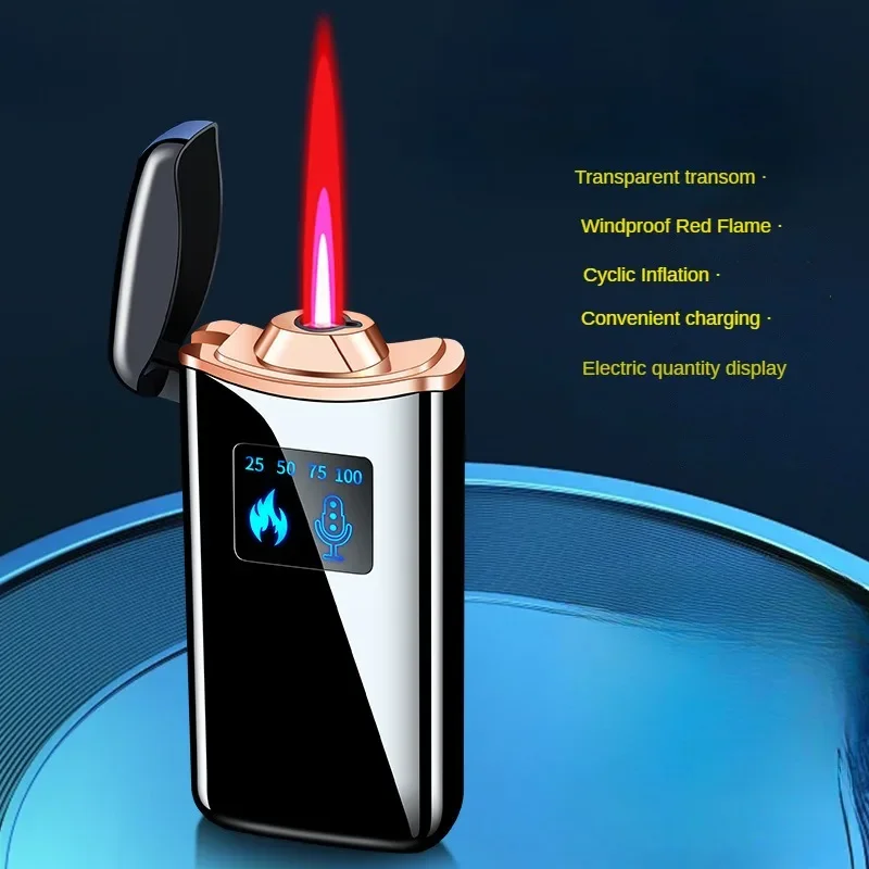 Intelligent Induction Voice Controlled Red Flame, Windproof Inflatable Lighter with Power Display, Type-C Charging, Fashion Gift