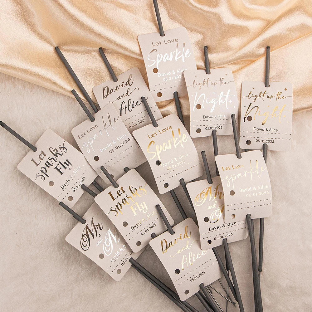 Spersonalizowane 50 sztuk Ślubne znaczniki Sparkler Let Love Sparkle Niestandardowa etykieta DIY Urodziny Rocznice Nowy Rok Fajerwerki Tagi — zdjęcie 3