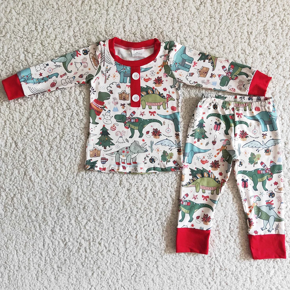 

Hot Sale Baby Boys Christmas Pajamas Set Dinosaur Print Cute Sibling Children Pajamas Girls Nightwogn Boutique Boys Sleepwear