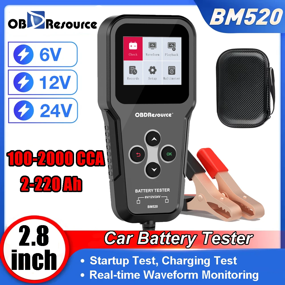 

OBDResource BM520 6 В 12 В 24 В Тестер автомобильного аккумулятора Инструмент для тестирования системы аккумуляторной системы грузовика Анализатор аккумулятора 12 В Инструмент для проверки запуска