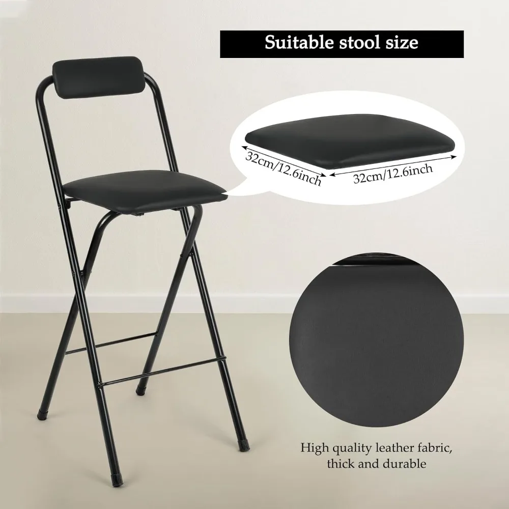 Tabouret de bar pliant avec dossier – Chaise haute et portable à hauteur de comptoir, siège haut pliant pour cuisine ou bar, similicuir