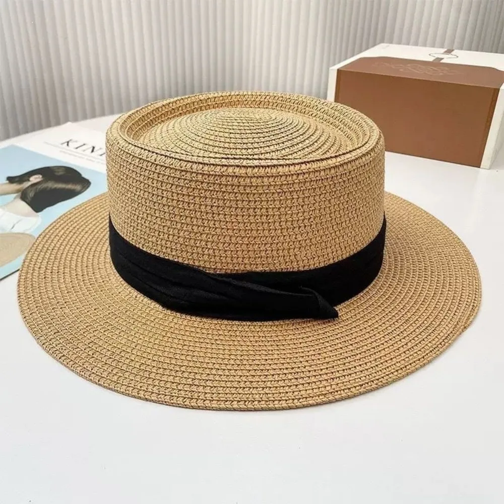 Chapeau de paille Panama français naturel polyvalent, grande taille, à large bord, pour la protection solaire en vacances, 54~58cm, idéal pour l'été et la plage