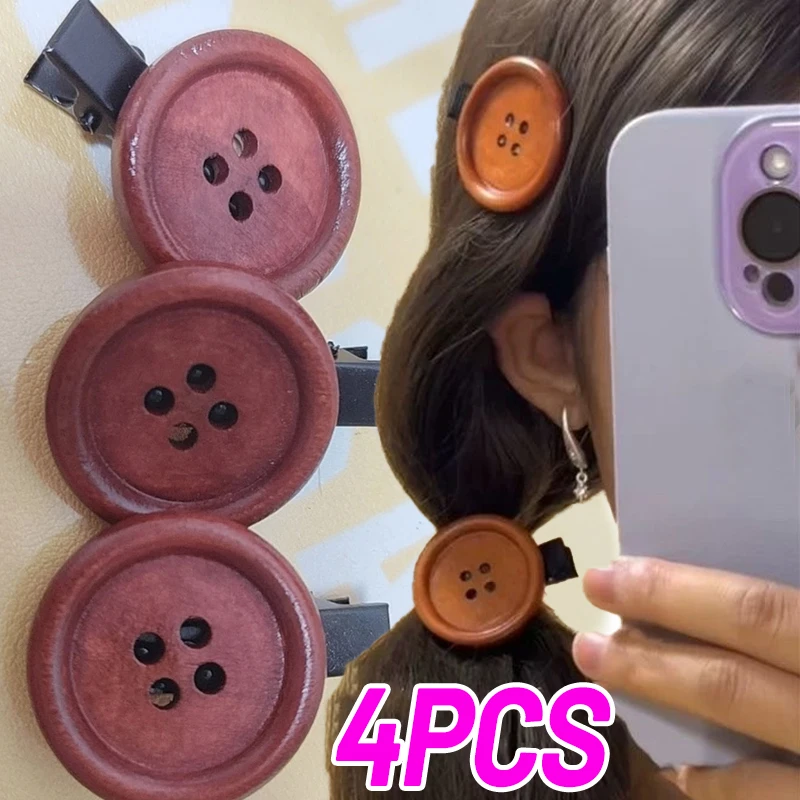 

Wooden Texture Button Hair Clip Retro Brown Cute Button Funny Sweet Duckbill Side Clips Fashion Hairpins Women Girls Barrettes