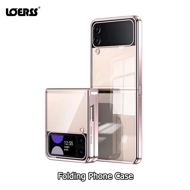 

LOERSS Fashion Transparent Airbag Phone Case Shockproof Plating Cases Buckle Link Phoen Covers for Samsung Galaxy Z Flip 3 4