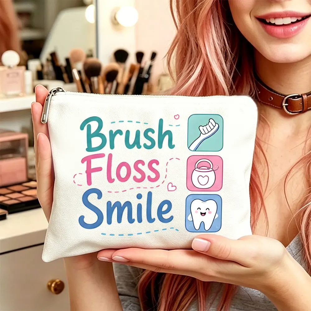 Makeup Bag Cosmetic Toiletry Pouch Gift Women Brush Floss Smile Tooth Print for Mom Daughters Friends Christmas Gift Bag
