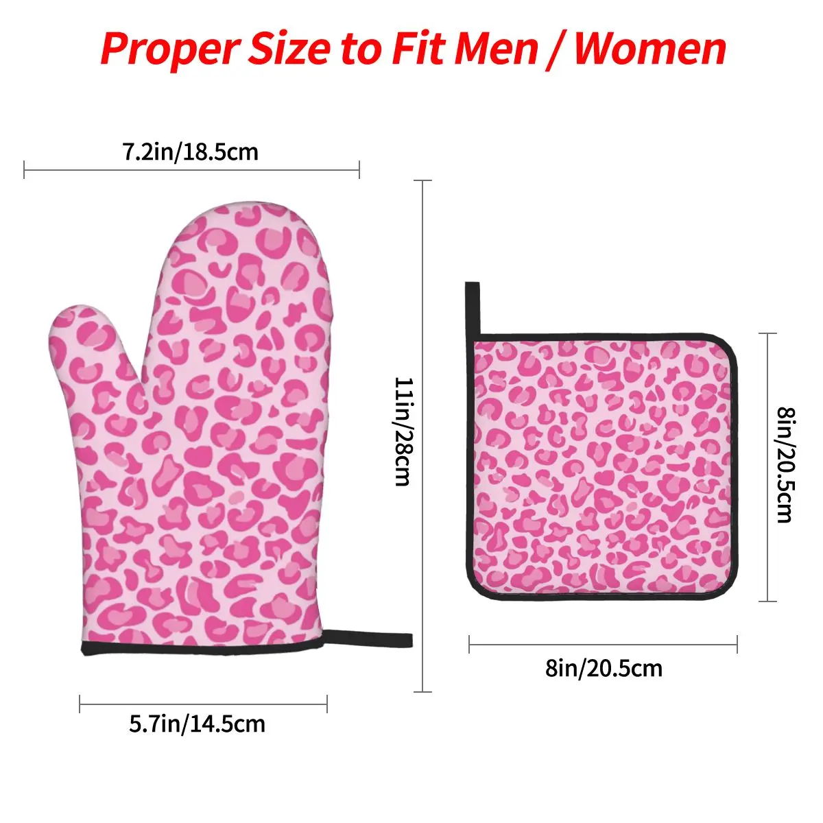 Pink Leopard Print Oven Mitts and Pot Holder Sets of 4 for Baking Kitchen Cooking Grilling Resistant Non-Slip Gloves