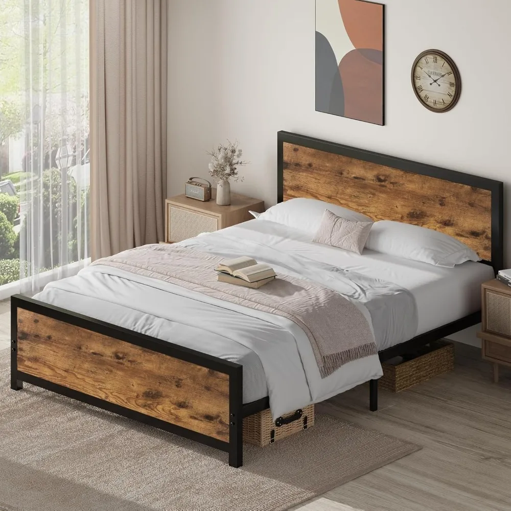 

Queen Bed Frame with Wooden Headboard and Footboard with Headboard,Heavy Duty Metal Slats Support, Easy Assembly Bed Frame