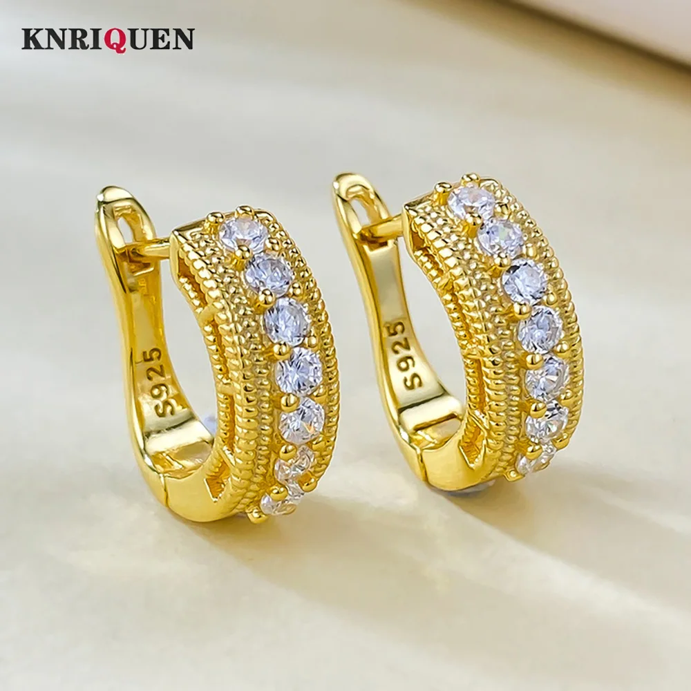 

Vintage Court 100% 925 Sterling Silver High Carbon Diamond Hoop Earrings for Women Wedding Engagement Party Fine Jewelry Gifts