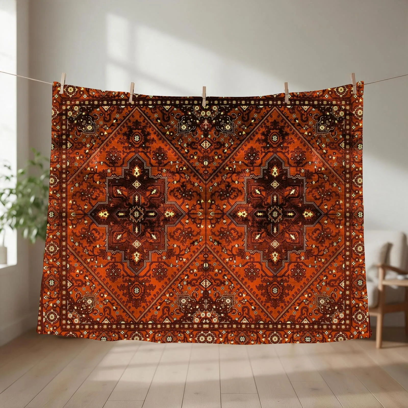 Orange Oriental Heritage Antique Traditional Moroccan Style Artwork Throw Blanket