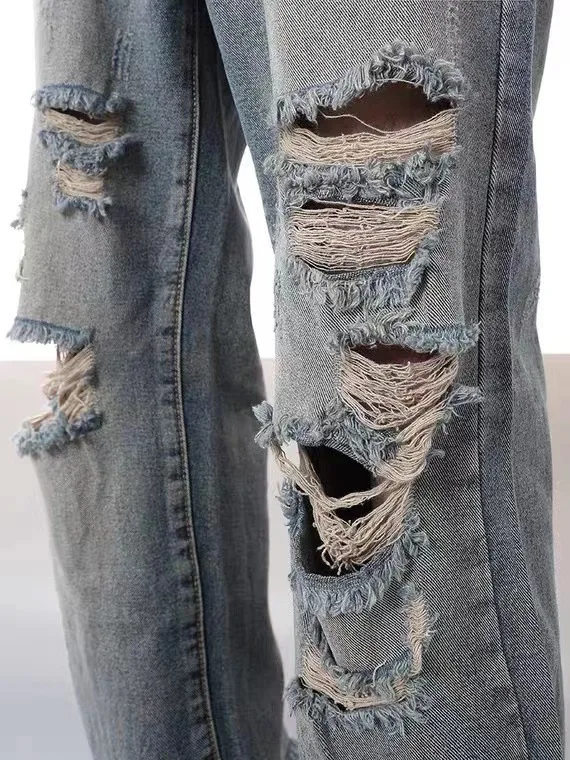 Man Pants Y2k Clothes Fashion Retro Baggy Jeans for Men New Washed Streetwear Ripped Jeans Loose Straight Leg Denim Men Trousers