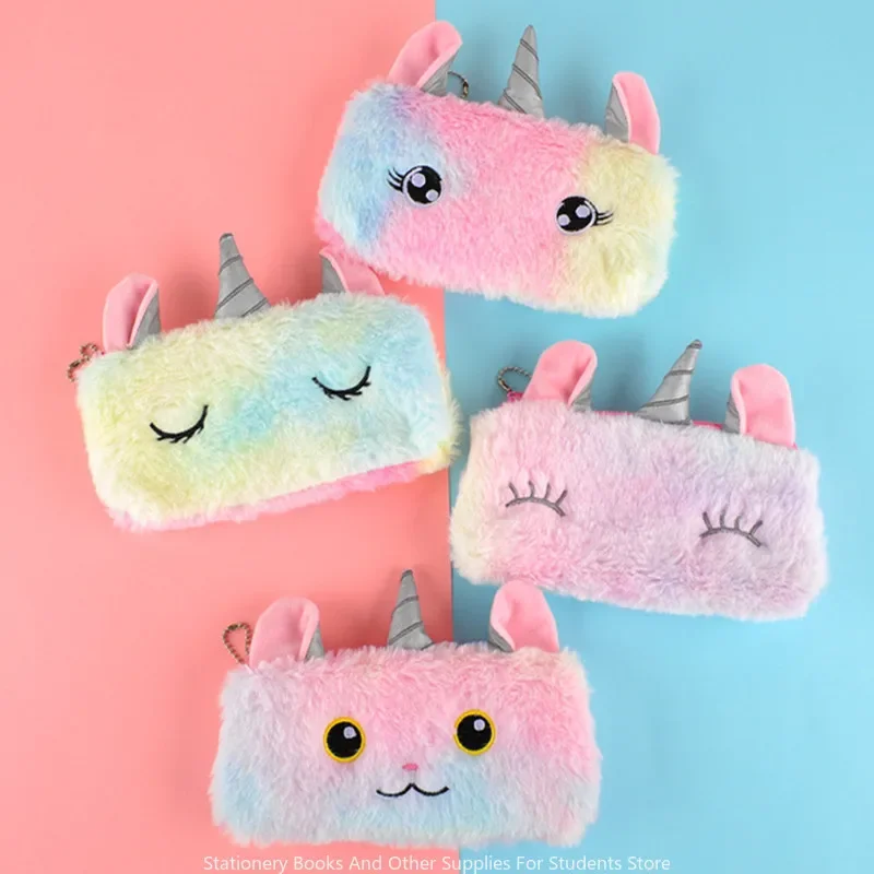 Cute Laser Unicorn Fur Large Capacity Pen Bag Student Stationery Bag Storage Bag