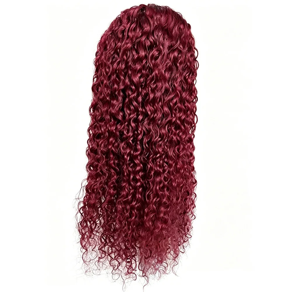 

99J Burgundy Wine Red Deep Wave Brazilian Remy Human Hair Wig 200 Density Extra Long 13x6 HD Transparent Lace Frontal Wig Pre Plucked With Baby Hair Glueless Soft Real Hair Styling Wig Daily Party Wear For Black Women