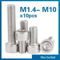 10 Uds tornillo de cabeza hexagonal M1.4 M1.6 M2 M2.5 M3 M4 M5 M6 M8 M10 perno Allen de acero inoxidable DIN912