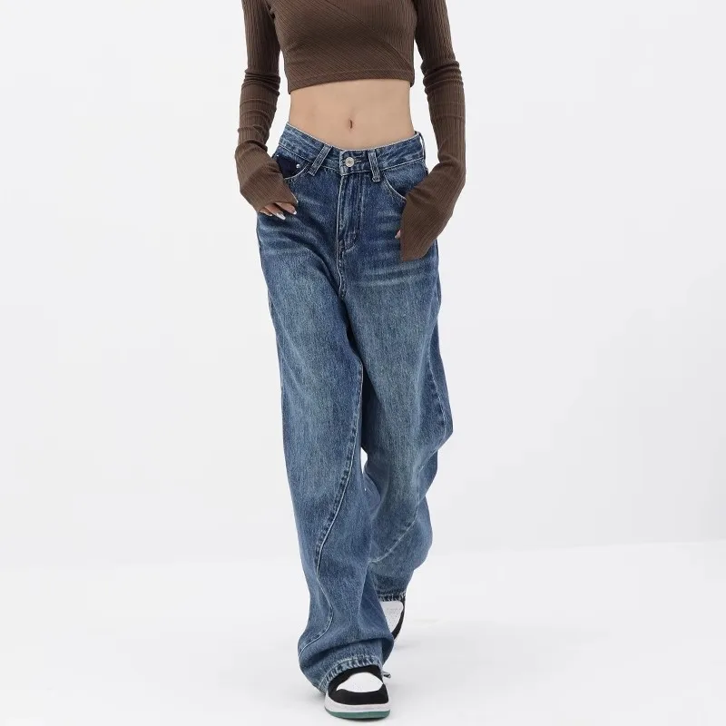 WCFCX STUDIO Baggy Jeans for Women High Waisted Denim Pants Wide Leg High Street Trousers Washed Vintage Loose Y2k Clothes