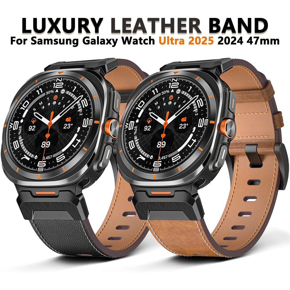

Деловой кожаный ремешок для Samsung Galaxy Watch Ultra 2025 47 мм, роскошный наручный браслет для Galaxy Watch Ultra 47 мм, мужской ремешок для часов