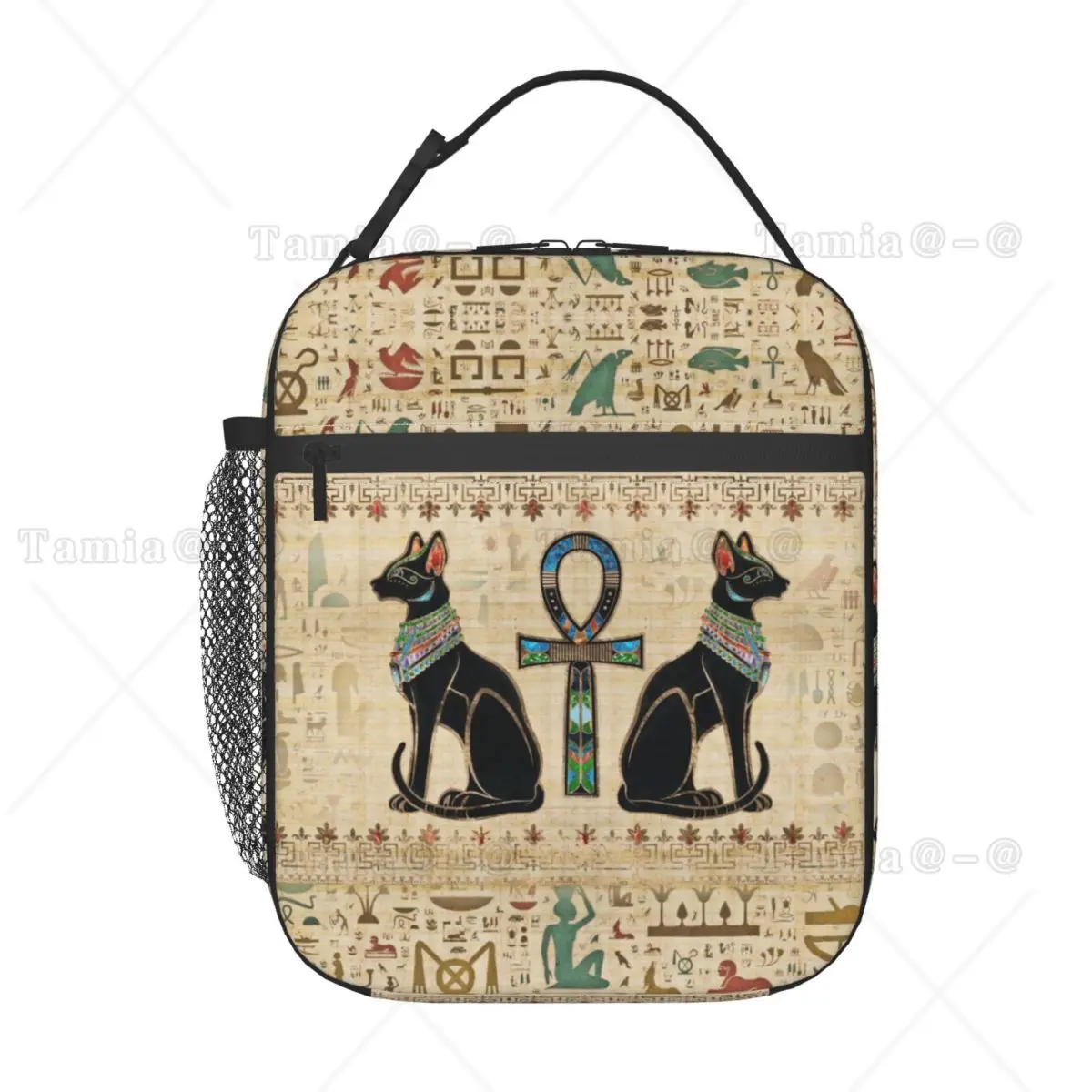 Custom Egyptian Cats And Ankh Cross Insulated Lunch Bags for Outdoor Picnic Eye Egypt Hieroglyphic Thermal Cooler Lunch Box