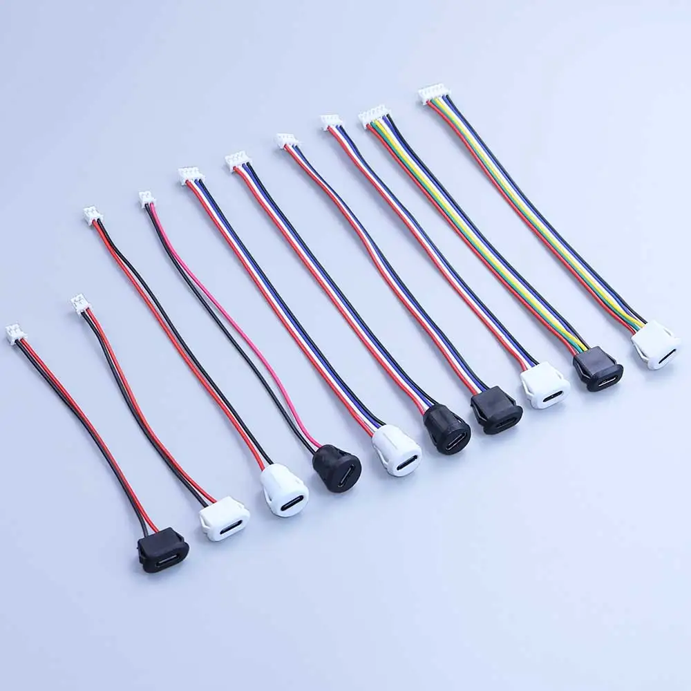 2/4/6Pin USB-C Type-C Waterproof Connector Charger Jack Direct Compression Female Socket Charging Interface With PH2.0 Terminal