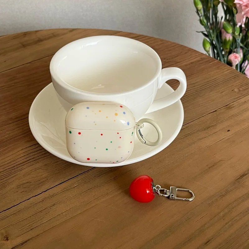 Colorful Dots Pattern Full Cover Earphone Case with Hook for Apple Airpods 1, 2 ,3, 4, 5, Pro, Pro2, Pro3, Dustproof