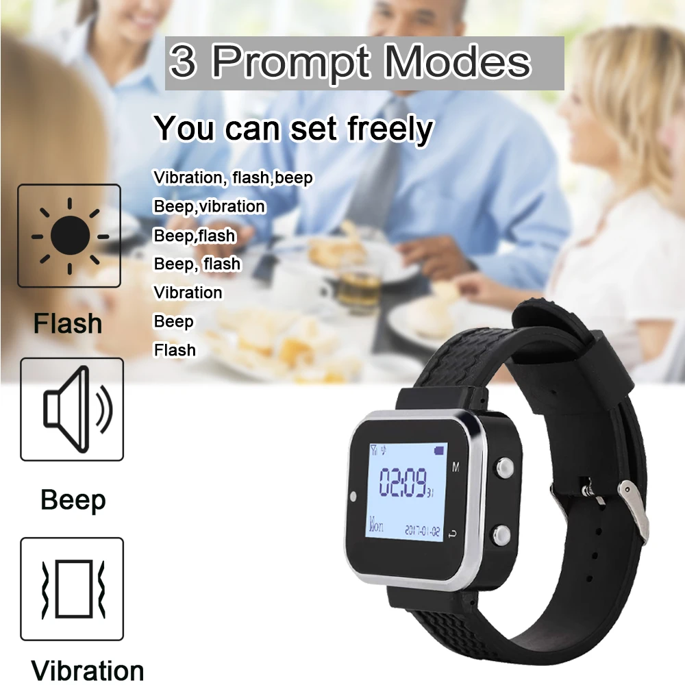 Wireless Order Call System for Restaurants Hotels Cafes Nursing Homes-Menu Button Watch Service Calling