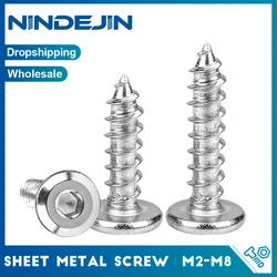 NINDEJIN 5-50pcs Flat Head Socket Cap Wood Screw M2 M2.3 M2.6 M3 M4 M5 M6 M8 Stainless Steel Hex Socket Head Self Tapping Screw