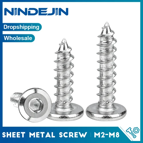 NINDEJIN 5-50 Uds cabeza plana tornillo de madera M2 M2.3 M2.6 M3 M4 M5 M6 M8 cabeza hueca hexagonal de acero inoxidable tornillo autorroscante