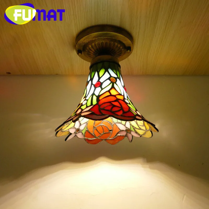 

FUMAT Tiffany style stained glass 8inch lotus ceiling light for living room warm bedroom light Modern simple dining room decor