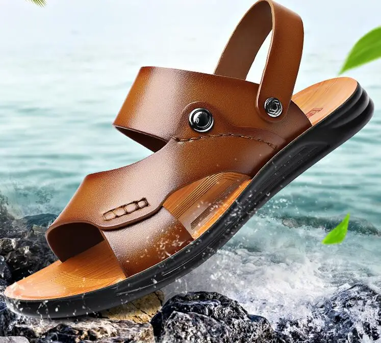 

Новые мужские повседневные туфли, летние модные мужские кожаные сандалии, молодежные уличные пляжные туфли с мягкой подошвой для мужчин, шлепанцы
