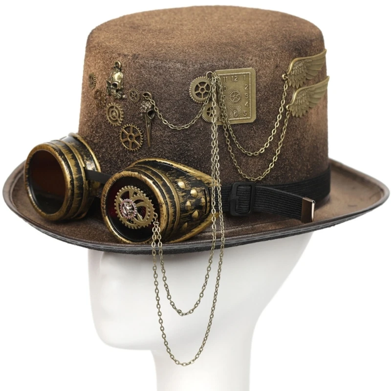 Steampunk Men Hat With Goggles Gay Top Hat Steampunk Bowler Top Hat Vintage Halloween Top Hat Gothic Carnival Nightclub