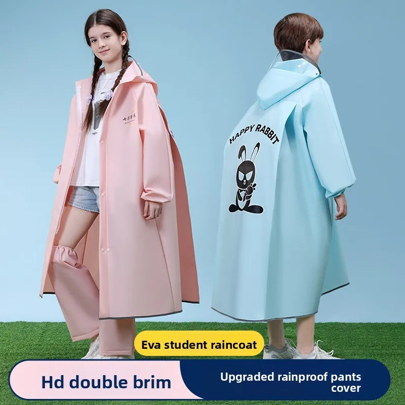 

Children's Raincoat with Zipper Boys and Girls Junior High School with Schoolbag Seat Long Poncho