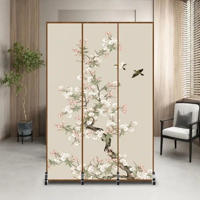 New Chinese Style Simple Modern Fabric Partition Wooden Screen for Living Room Entrance Decorative Mobile Room Divider