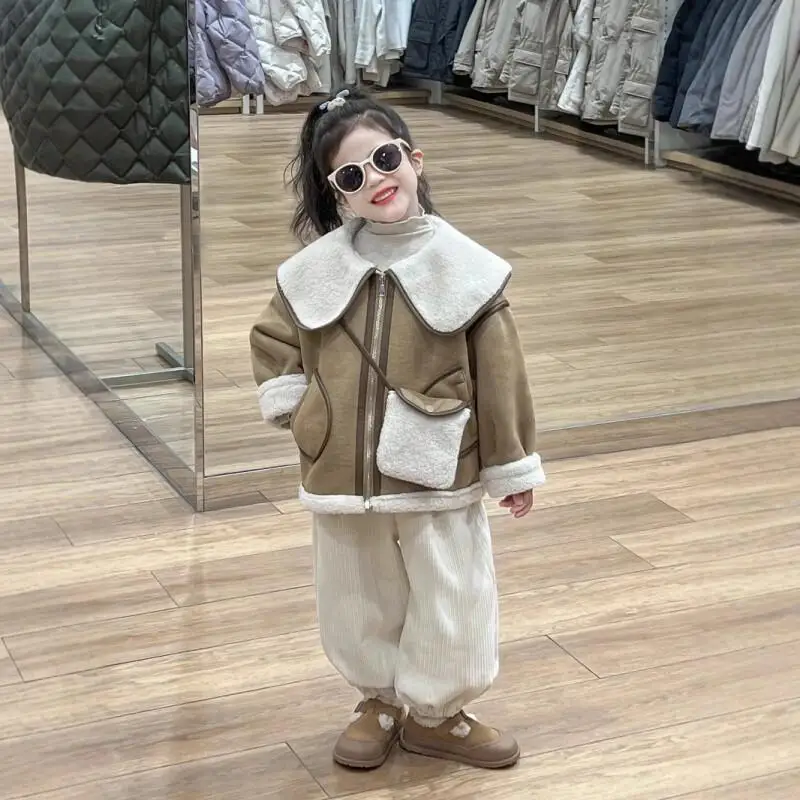 

Girls' Autumn Winter Warmth Coat Pure Color Lamb Fleece Jacket Peter Pan Collar Tops 7 To 12 Years Children Clothes New Fashion